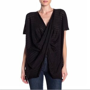ALLSAINTS Women's Boho Chic Sheer Black Stripe Itat FrontTwist Shawl Tee Sz XS/S